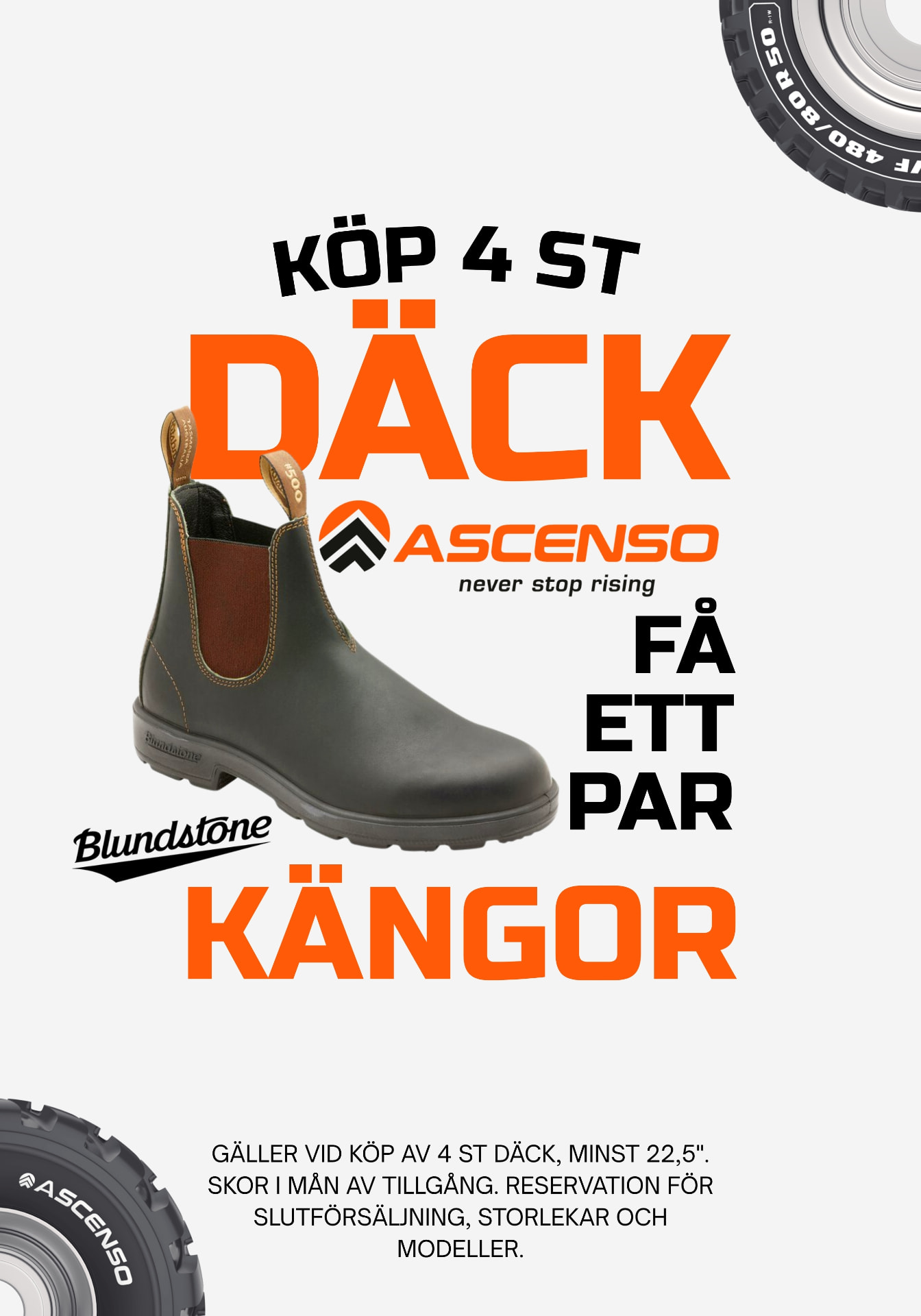 Buy 4 Ascenso tyres – get a pair of Blundstone boots